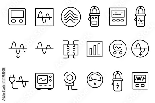 Set of minimalist electronics and waveform line icons