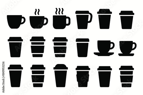 Variety of coffee cup and mug icons in different styles