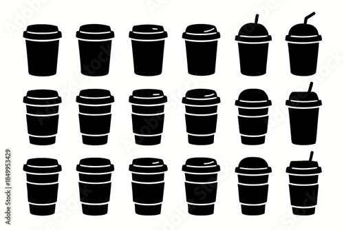 Collection of various coffee cup silhouettes in different lid styles