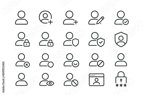 User profile icons set: add, edit, security, privacy concepts