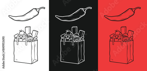Illustrations of bananas and bottles in different colors