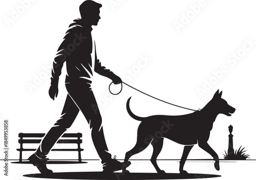 Dog Walking Silhouette Icon Set