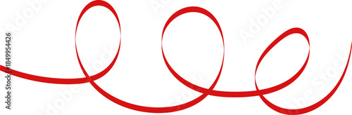 single red curly ribbon swirl and loop brush stroke element isolated on white background