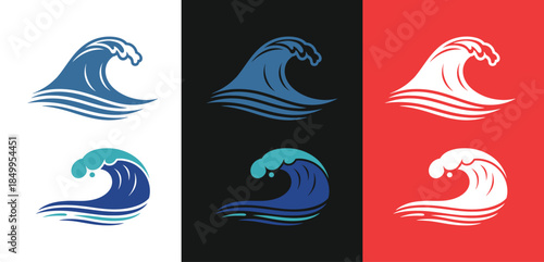 Collection of wave logos on various backgrounds