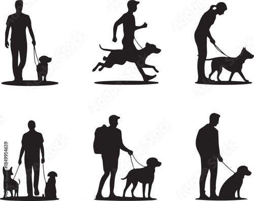 Dog Walking Silhouette Icon Set