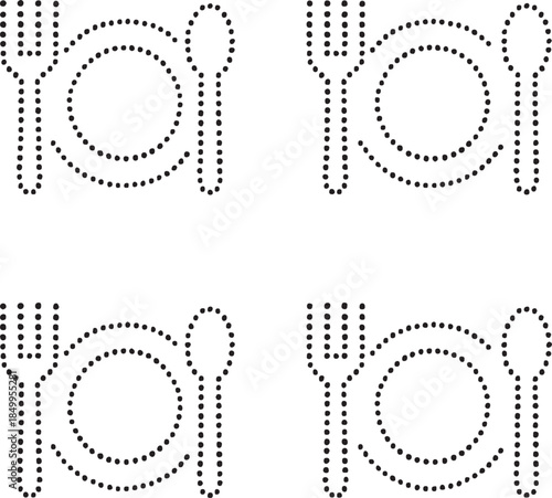 Isolated Food Project Dot Map Icons, Food Project Dot Map Icons Black Dot Style, Food Project Minimal UI Symbols, Four Identical Dot Grid Icons, Clean Modern App Web Design Icons
