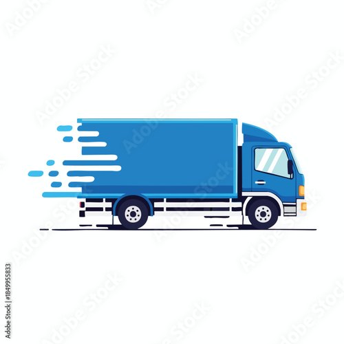 A blue cargo truck graphic with speed lines, isolated on a white background