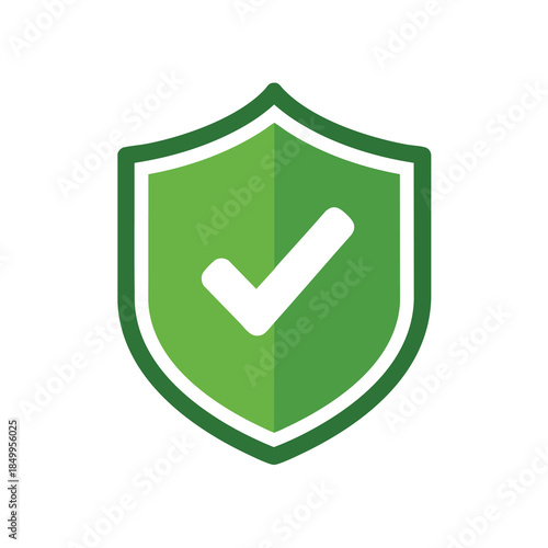 A green shield icon with a white check mark, simple, flat, on white