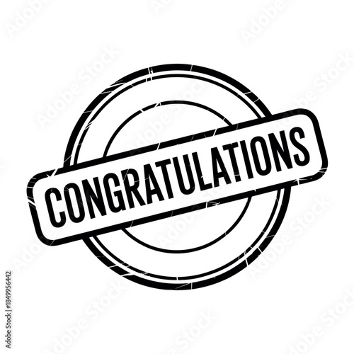 A circular stamp with the word 'Congratulations' diagonally across its center.