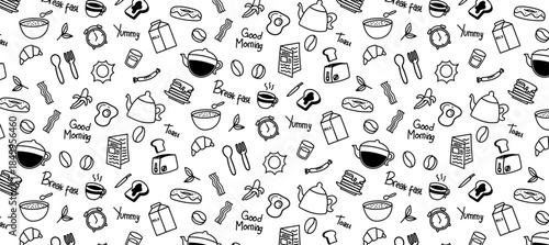 breakfast doodle seamless pattern hand drawing background repeat cute