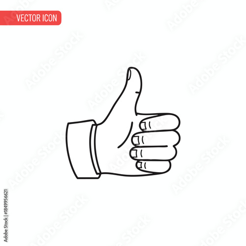 Line drawing of a human hand giving a thumbs-up gesture. Vector graphic