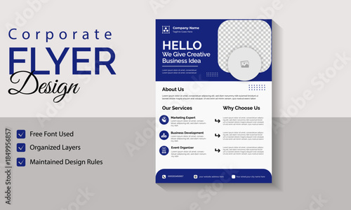 Professional corporate flyer design template with blue colour accent