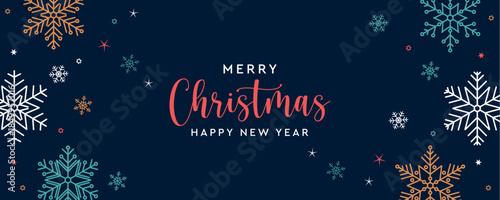 merry christmas greeting card with snowflake and stars vector illustraion