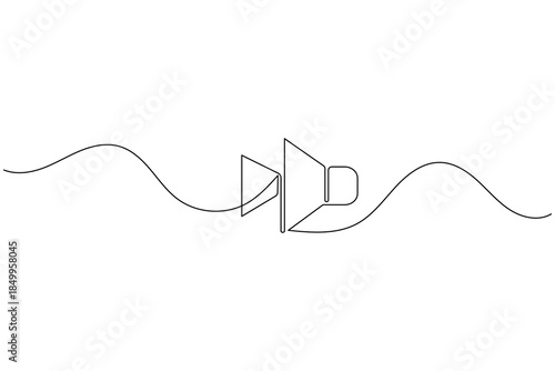 Play button continuous line drawing, media and entertainment concept.