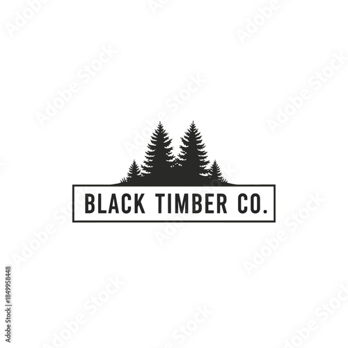 Black Timber Co. logo with pine trees and rectangle.