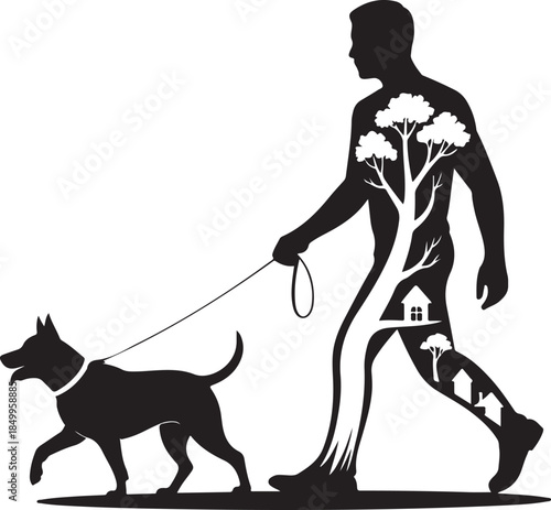 Dog Walking Silhouette Icon Set