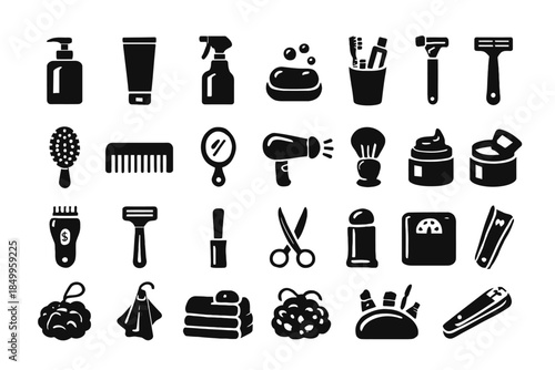 Silhouette icons of personal hygiene and grooming tools