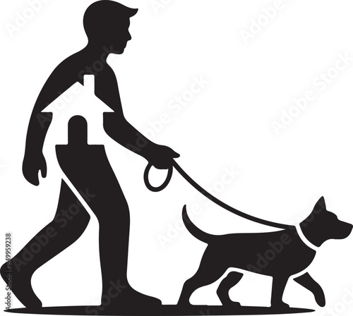 Dog Walking Silhouette Icon Set