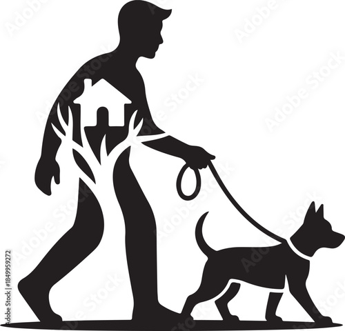 Dog Walking Silhouette Icon Set