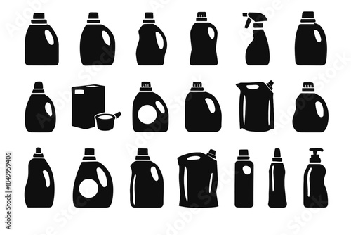 Silhouette collection of various detergent and cleaner bottles