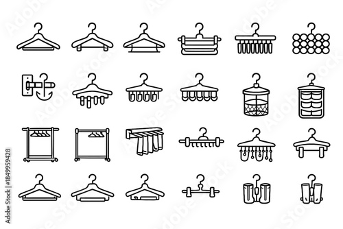 Collection of diverse clothes hanger icons featuring various designs and functions