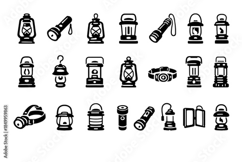 Collection of various lantern and flashlight icon designs