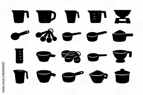 Silhouette icons of various measuring cups and spoons