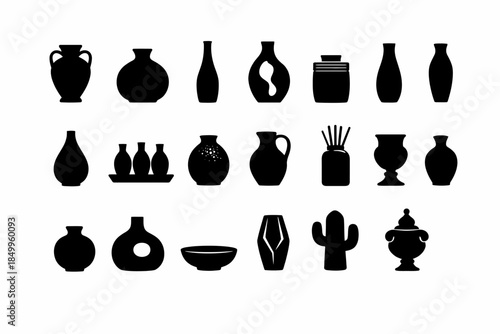 Collection of various vase and pot silhouettes on white background