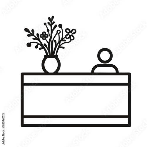 Desk with a silhouette of a person and a vase of flowers, minimalistic and modern design