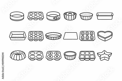 Collection of various baking pan outlines in different shapes