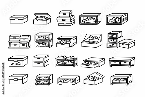 Variety of shoe storage solutions: boxes, racks, and cabinets