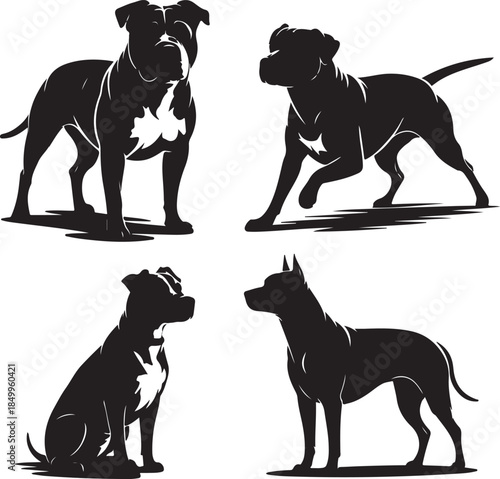 Dog Walking Silhouette Icon Set