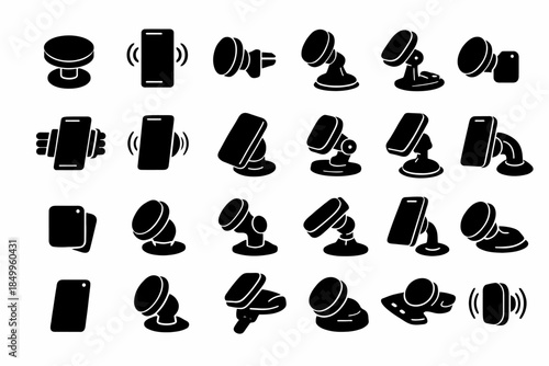 Silhouette collection of various mobile phone holders and stands