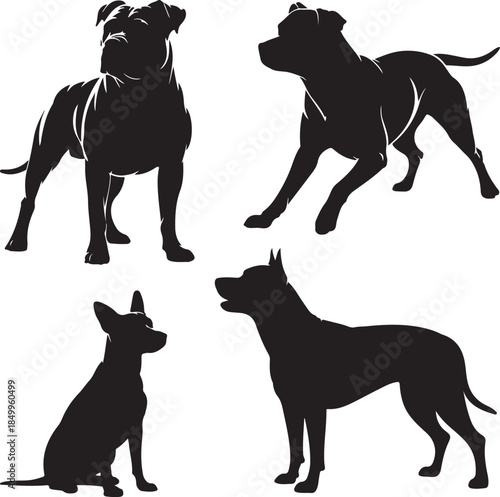 Dog Walking Silhouette Icon Set
