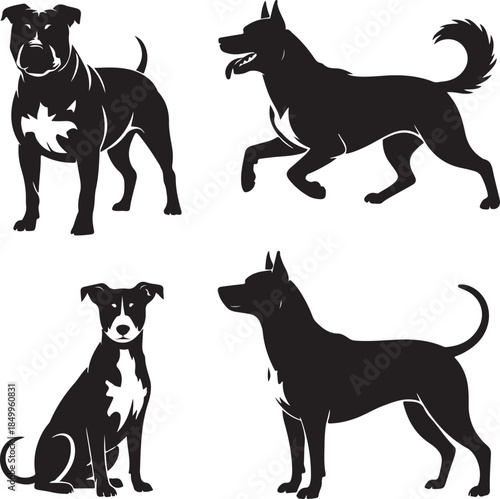 Dog Walking Silhouette Icon Set