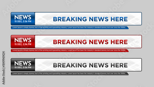 Breaking news of lower third bar templates, sports news on television, video and media online. Newscast lower third banner vector. Newscast lower third banner vector.