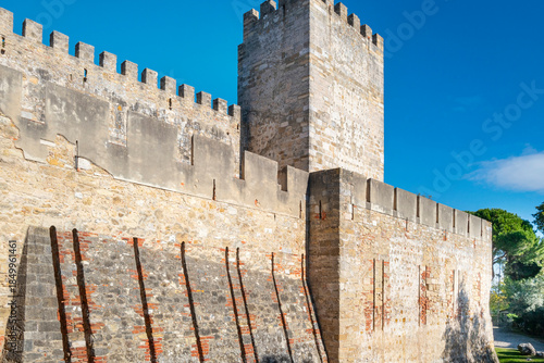 São Jorge Castle, a historic fortress on top of the city's highest hill, with origins dating back to the Moorish occupation (11th century). It was captured by Christians in 1147. Lisbon, Portugal 2023