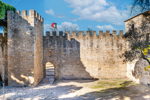 São Jorge Castle, a historic fortress on top of the city's highest hill, with origins dating back to the Moorish occupation (11th century). It was captured by Christians in 1147. Lisbon, Portugal 2023