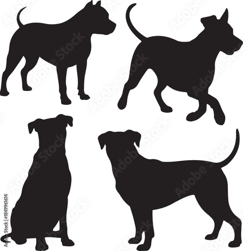 Dog Walking Silhouette Icon Set