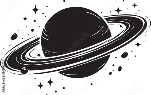 A silhouette of planet ring system, astronomical beauty, black vector
