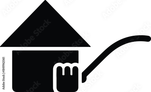 Silhouette House with Hand Holding Smoking Pipe Minimalist Vector Illustration