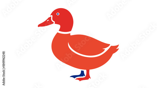 Red Cartoon Duck Illustration with Blue Feet.