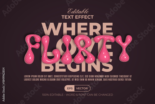Pink Flirty Text Effect 3D Inflated Style. Editable Text Effect Romantic Theme.