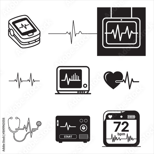 Heart vital check line art medical vector
