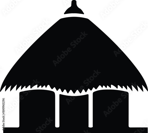 Silhouette of a traditional thatched roof hut Vector Illustration