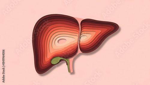 World Hepatitis Day An artistic layered representation of the human liver and gallbladder, highlighting its intricate internal structure and vibrant anatomical details