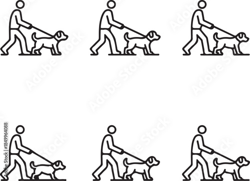 Dog Walking Silhouette Icon Set