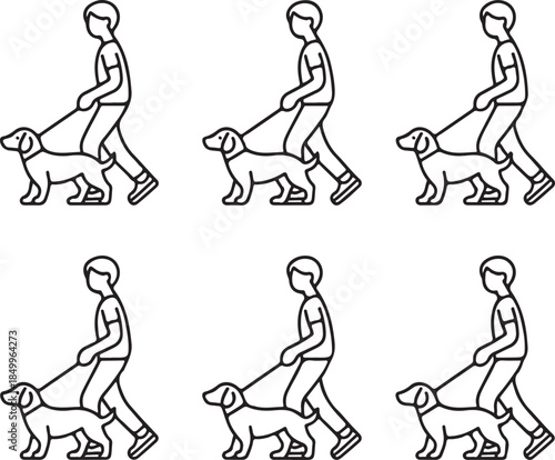 Dog Walking Silhouette Icon Set