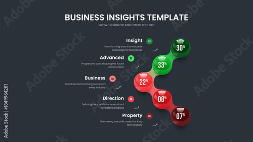 Business Innovation 5 Step Infographic Slide Template. Consulting Briefing Frame Design Vector Illustration. Sales Introduction Five Element Chart Slideshow Layout.
