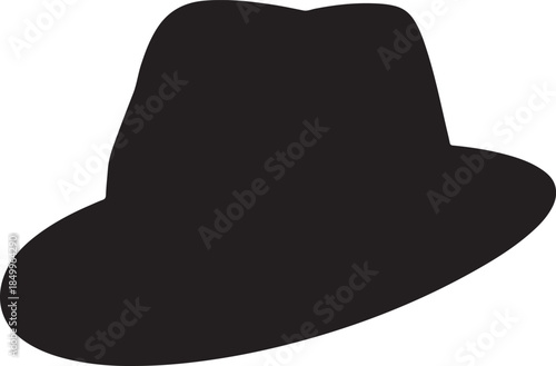 Black silhouette of a classic fedora hat isolated on white background